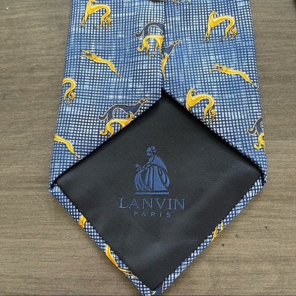 Lanvin Paris silk blue Egyptian Hounds tie - Picture 2 of 7